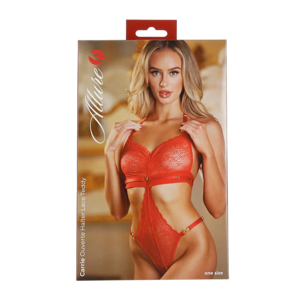 Carrie Ouverte Halter Lace Teddy Red OS