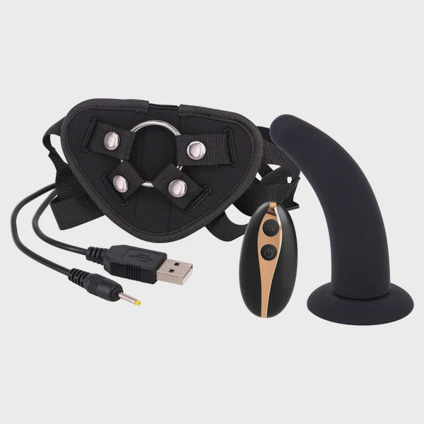 5” Vibrating Strap-On & Harness Black