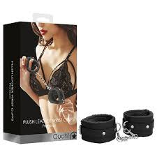 Ouch! Plush Leather Hand Cuffs - Black