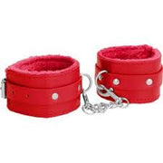 Ouch! Plush Leather Hand Cuffs - Red