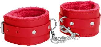 Ouch! Plush Leather Hand Cuffs - Red