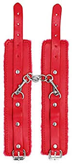 Ouch! Plush Leather Hand Cuffs - Red