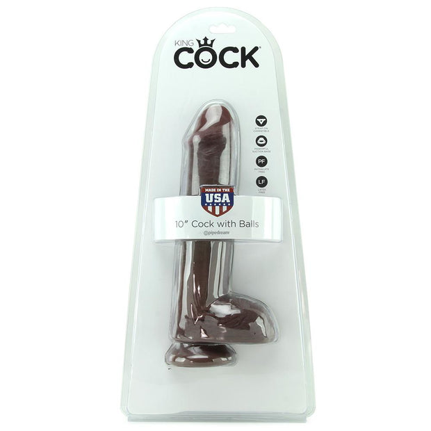 King Cock 10" Cock with Balls in Brown