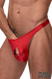 Nylon/Spandex Pull Tab Thong Red O/S